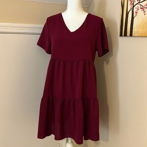 Short Sleeved V-Neck Tiered Baby Doll Dress | Medium